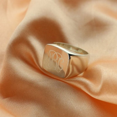 Engraved Square Designs Monogram Ring Silver - Custom Jewellery By All Uniqueness