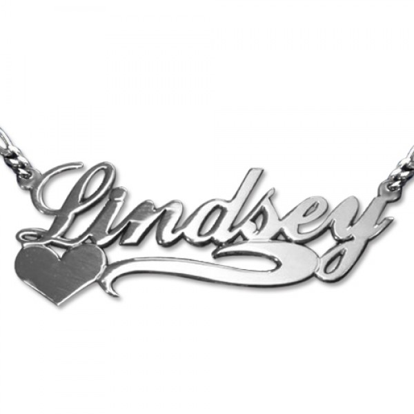 Double Thickness Side Heart Silver Name Necklace - Custom Jewellery By All Uniqueness