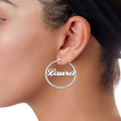 Silver Hoop Name Earrings - Custom Jewellery By All Uniqueness