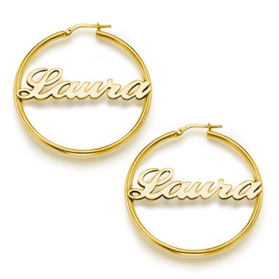 Gold Plated Silver Hoop Name Earrings - Custom Jewellery By All Uniqueness