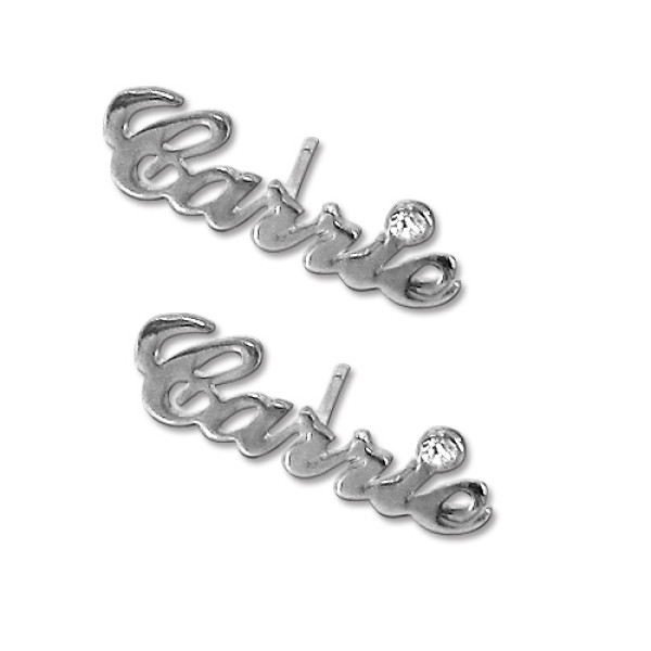 Silver Name Stud Earring with Crystal (PAIR) - Custom Jewellery By All Uniqueness