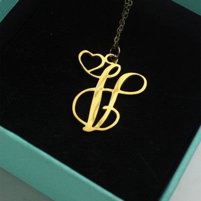 Single Letter Monogram With Heart Necklace In Gold Plated - Custom Jewellery By All Uniqueness