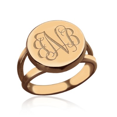 Rose Gold Circle Signet Monogram Ring - Custom Jewellery By All Uniqueness