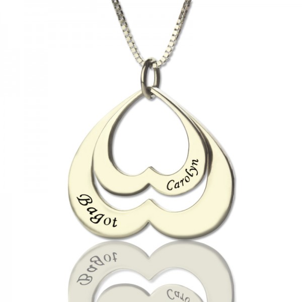 Double Heart Pendant With Names For Her Silver - Custom Jewellery By All Uniqueness