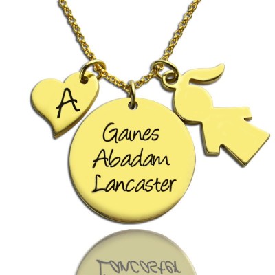Family Names Pendant For Mother With Kids Charm In Gold Plated - Custom Jewellery By All Uniqueness