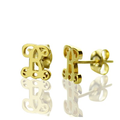 Single Monogram Stud Earrings Gold Plated - Custom Jewellery By All Uniqueness