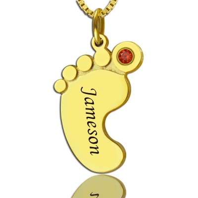 Baby Feet Necklace with birthstone Name Gold - Custom Jewellery By All Uniqueness