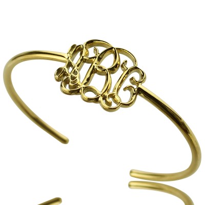 Celebrity Monogram Initial Bangle Gold Plated - Custom Jewellery By All Uniqueness