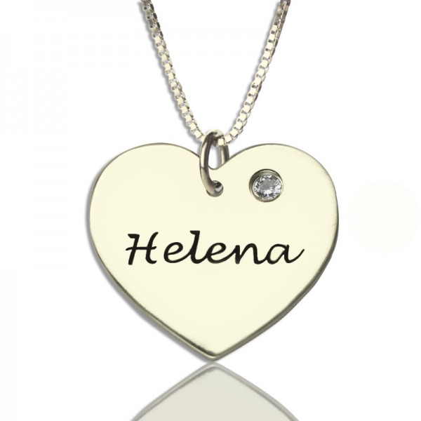 Silver Simple Heart Name Necklace with Birthstone - Custom Jewellery By All Uniqueness