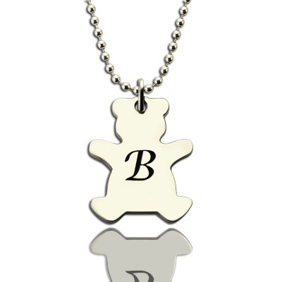Teddy Bear Initial Necklace Silver - Custom Jewellery By All Uniqueness