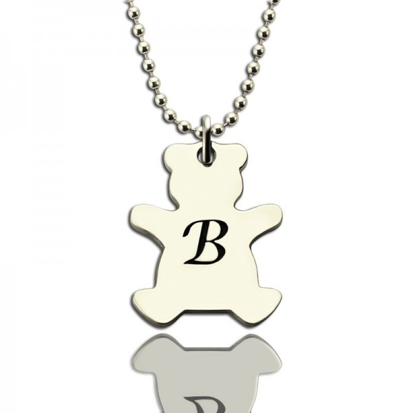 Teddy Bear Initial Necklace Silver - Custom Jewellery By All Uniqueness