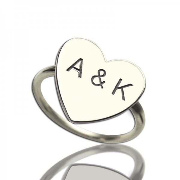 Engraved Sweetheart Ring with Double Initials Silver - Custom Jewellery By All Uniqueness