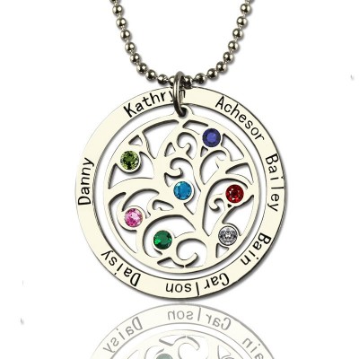 Family Tree Birthstone Name Necklace - Custom Jewellery By All Uniqueness