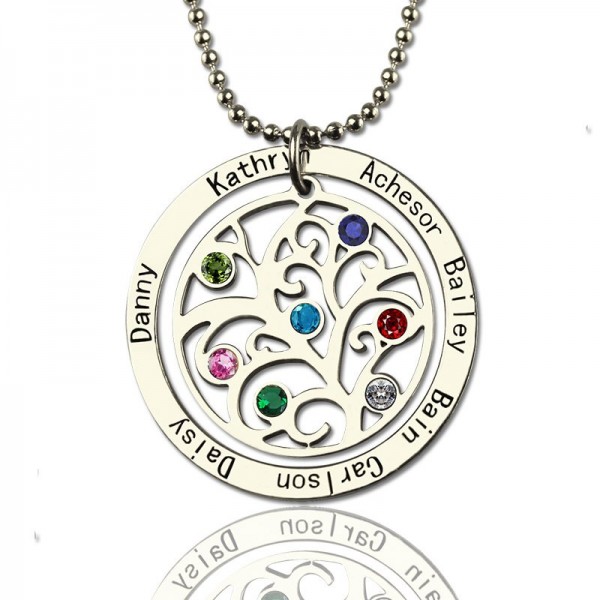 Family Tree Birthstone Name Necklace - Custom Jewellery By All Uniqueness