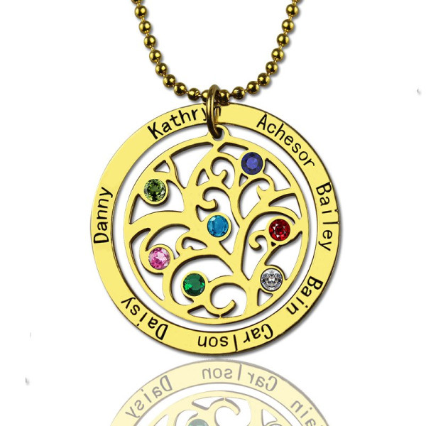 Family Tree Birthstone Necklace In Gold Plated - Custom Jewellery By All Uniqueness