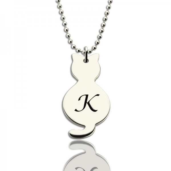 Tiny Cat Initial Pendant Necklace Silver - Custom Jewellery By All Uniqueness