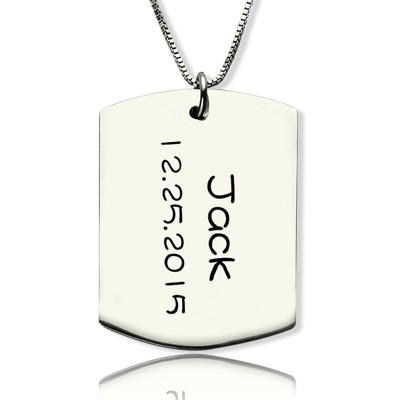 ID Dog Tag Bar Pendant with Name and Birth Date Silver - Custom Jewellery By All Uniqueness