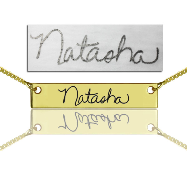 Custom Necklace Signature Bar Necklace Handwritring Gold Plated - Custom Jewellery By All Uniqueness