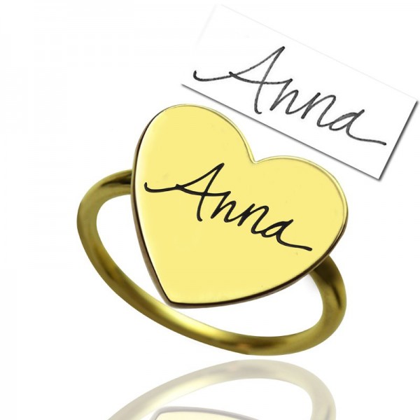 Gold Heart Signet Ring With Your Signature - Custom Jewellery By All Uniqueness
