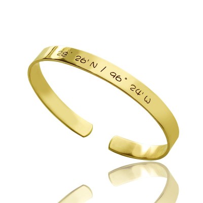 Engravable Latitude Longitude Coordinate Cuff Bangle Gold Plated - Custom Jewellery By All Uniqueness