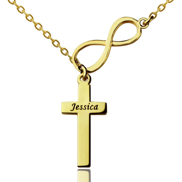 Infinity Symbol Cross Name Necklace Gold Plated - Custom Jewellery By All Uniqueness