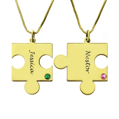 Matching Puzzle Necklace for Couple With Name Birthstone Gold Plate - Custom Jewellery By All Uniqueness