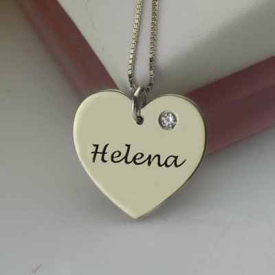 Silver Simple Heart Name Necklace with Birthstone - Custom Jewellery By All Uniqueness