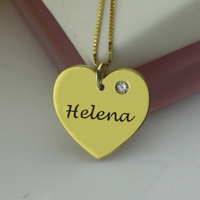 Simple Heart Necklace with Name Birhtstone Gold Plated - Custom Jewellery By All Uniqueness