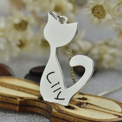 Cat Name Charm Necklace in Silver - Custom Jewellery By All Uniqueness