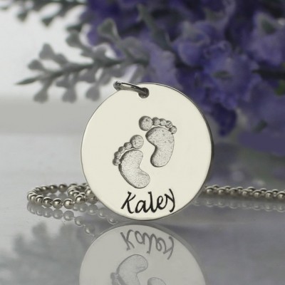 Memory Baby Footprints Name Necklace Silver - Custom Jewellery By All Uniqueness