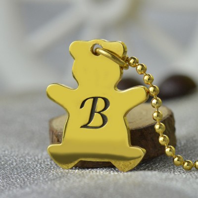 Cute Teddy Bear Initial Charm Necklace Gold Plated - Custom Jewellery By All Uniqueness