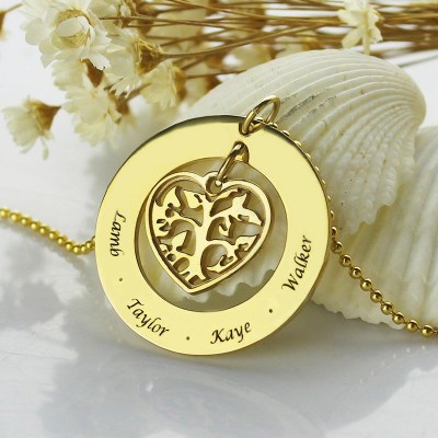 Circle Family Tree Pendant Necklace In Gold Plated - Custom Jewellery By All Uniqueness