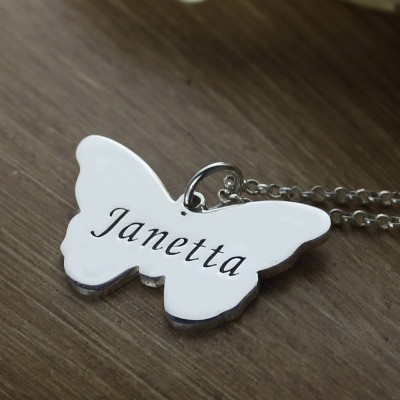 Charming Butterfly Pendant Name Necklace Silver - Custom Jewellery By All Uniqueness
