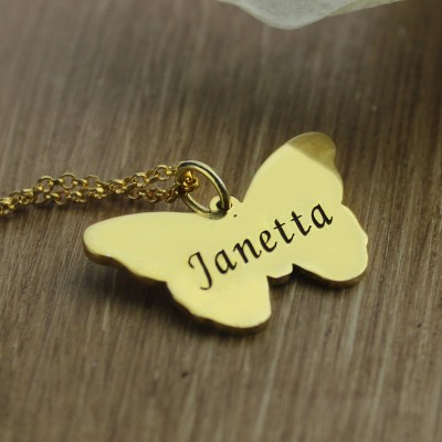 Custom Charming Butterfly Pendant Emgraved Name Gold Plated - Custom Jewellery By All Uniqueness