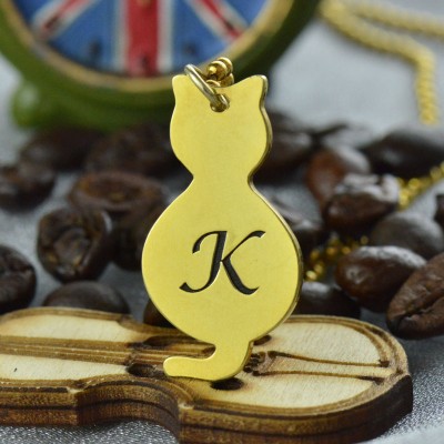 Gold Over Cat Initial Pendant Necklace - Custom Jewellery By All Uniqueness