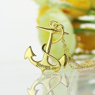 Anchor Necklace Charms Engraved Your Name Gold Plated Silver - Custom Jewellery By All Uniqueness