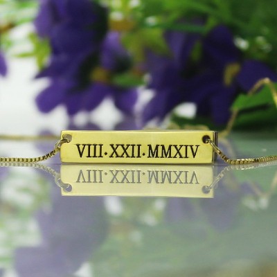 Roman Numeral Bar Necklace Gold Plated - Custom Jewellery By All Uniqueness