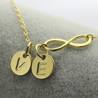 Infinity Necklace With Disc Initial Charm Gold Plated - Custom Jewellery By All Uniqueness