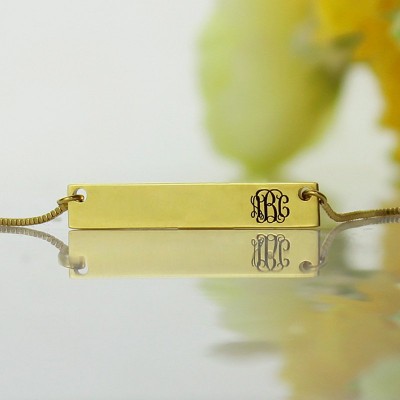 Gold Plated Initial Bar Necklace Monogram - Custom Jewellery By All Uniqueness