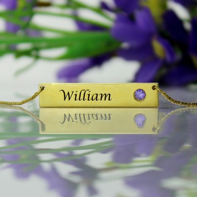 Name Bar Necklace with Birthstone Gold Plated - Custom Jewellery By All Uniqueness