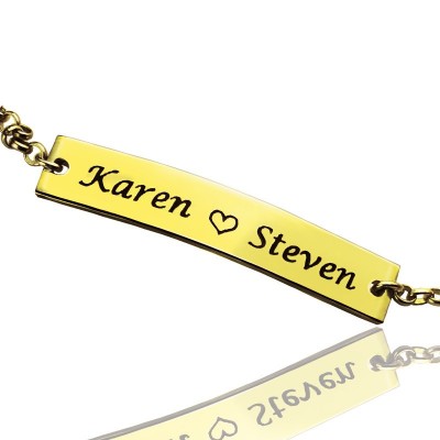 Couple Bar Bracelet Engraved Name Gold Plated - Custom Jewellery By All Uniqueness