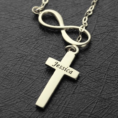 Infinity Cross Name Necklace Silver - Custom Jewellery By All Uniqueness