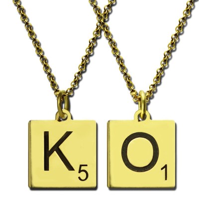 Engraved Scrabble Initial Letter Necklace Gold Plated - Custom Jewellery By All Uniqueness