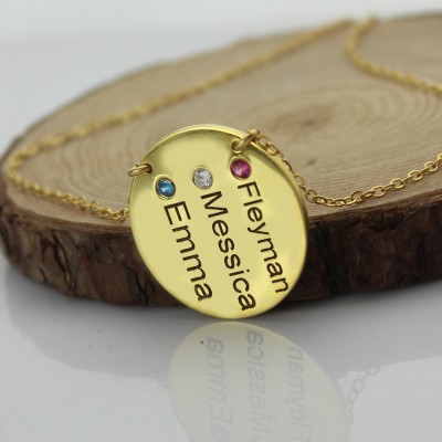 Disc Birthstone Family Names Necklace in Gold Plated - Custom Jewellery By All Uniqueness