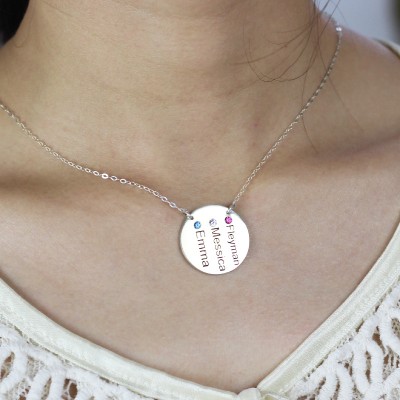 Disc Necklace With Names Birthstones Silver - Custom Jewellery By All Uniqueness