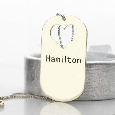 Couples Name Dog Tag Necklace Set with Cut Out Heart - Custom Jewellery By All Uniqueness