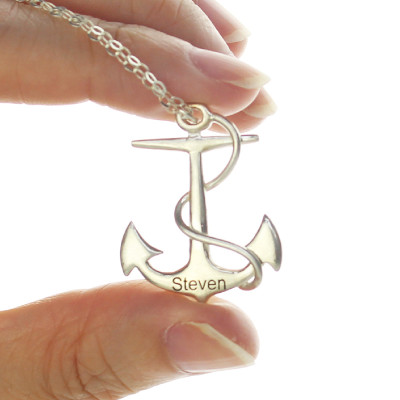 Anchor Necklace Charms Engraved Your Name Silver - Custom Jewellery By All Uniqueness