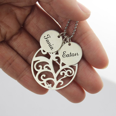Family Tree Necklace with Custom Name Charm Silver - Custom Jewellery By All Uniqueness