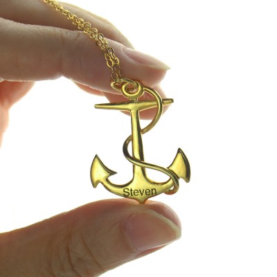 Anchor Necklace Charms Engraved Your Name Gold Plated Silver - Custom Jewellery By All Uniqueness