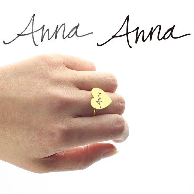Gold Heart Signet Ring With Your Signature - Custom Jewellery By All Uniqueness